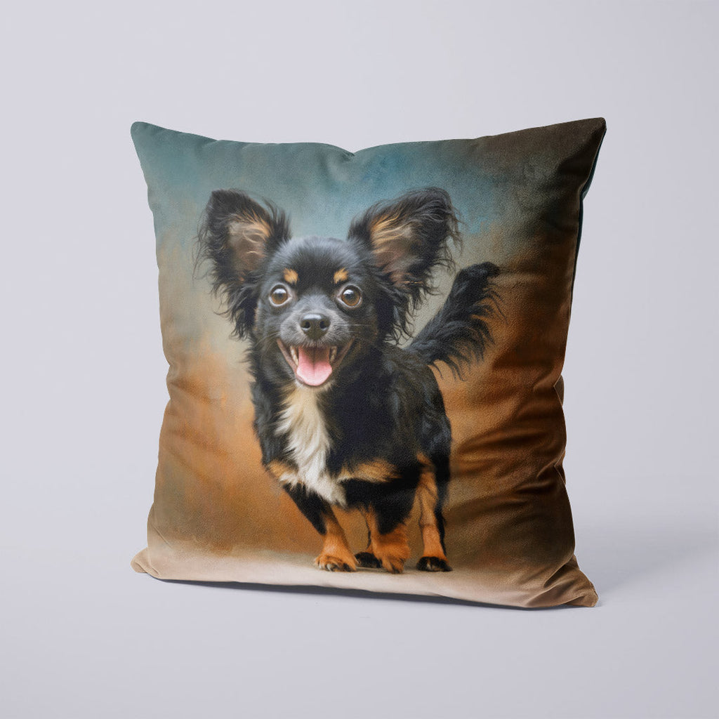 CUSHION Panel Black Longhaired Chihuahua CP-692