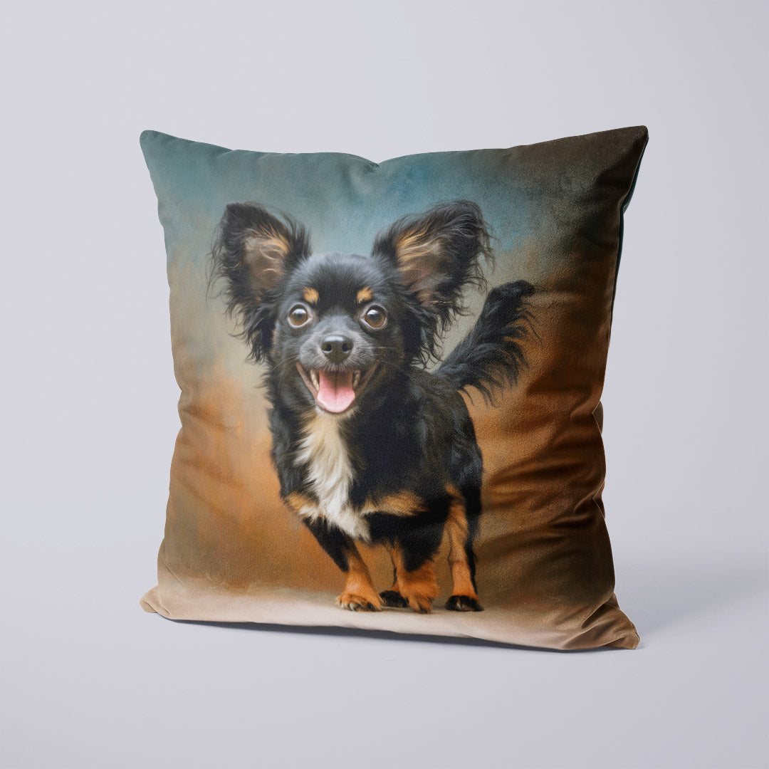 CUSHION Panel Black Longhaired Chihuahua CP-692