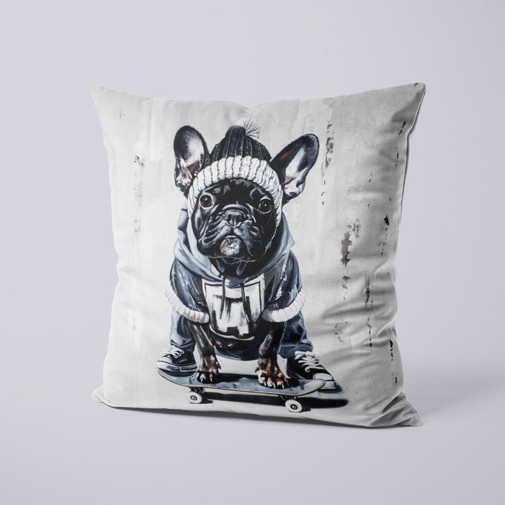 CUSHION Panel French Bulldog on Skateboard CP-704