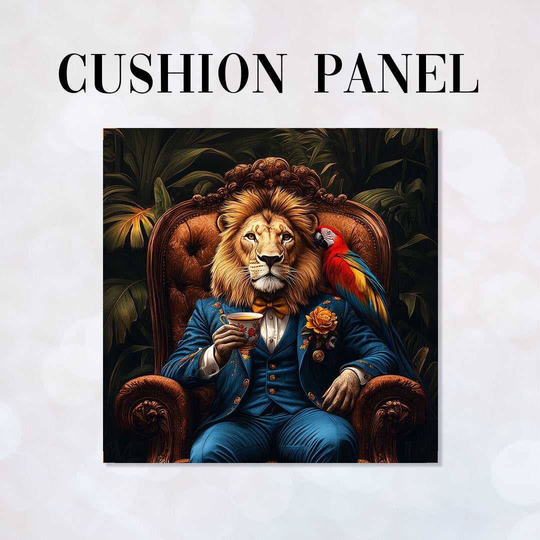 CUSHION Panel Lion Drinking Tea CP-714