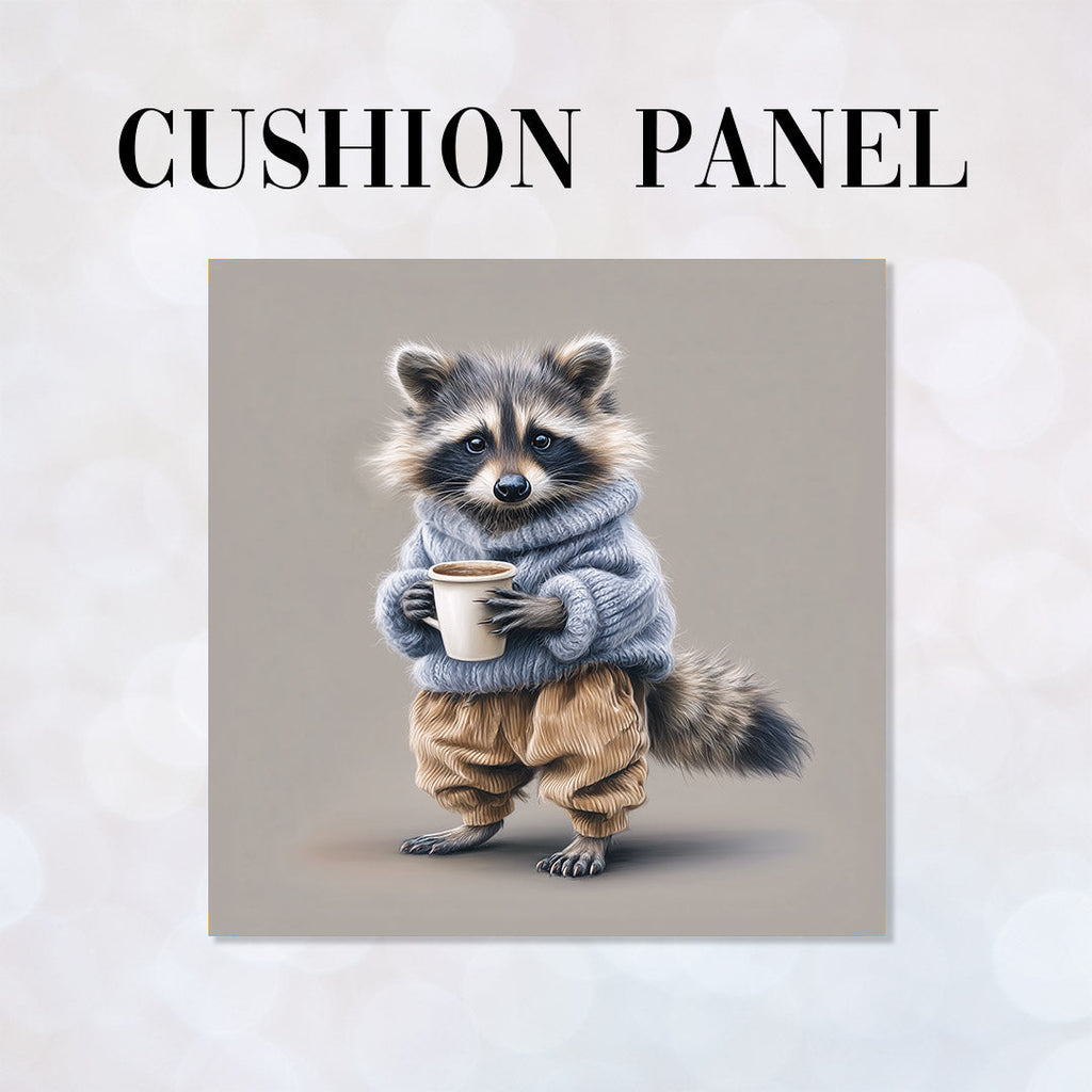 CUSHION Panel Raccoon with a Coffee CP-735