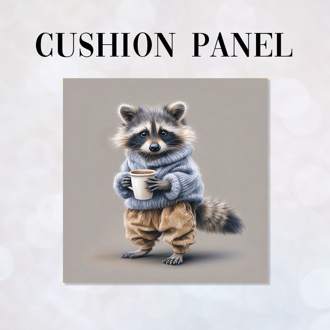 CUSHION Panel Raccoon with a Coffee CP-735