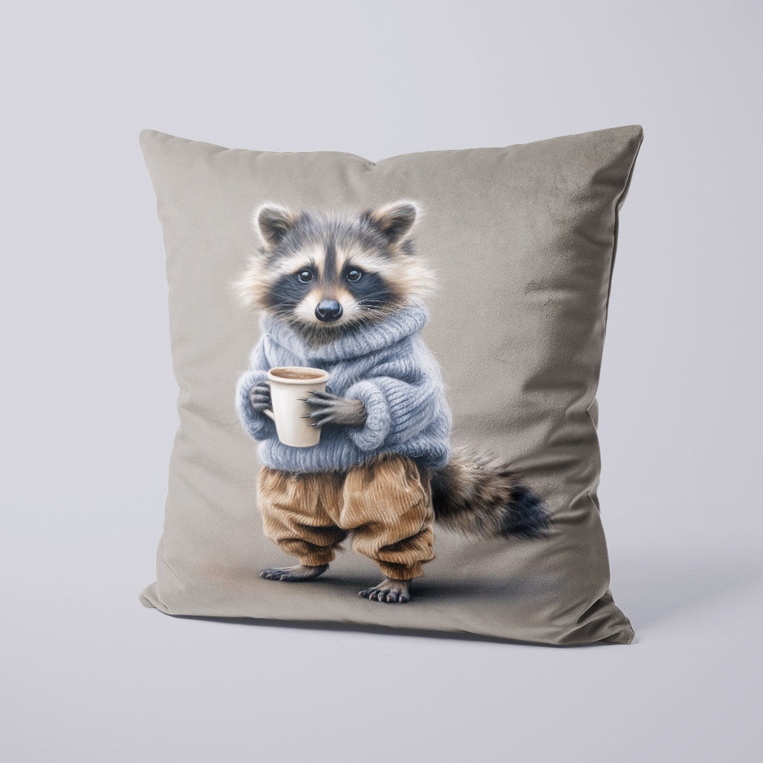 CUSHION Panel Raccoon with a Coffee CP-735