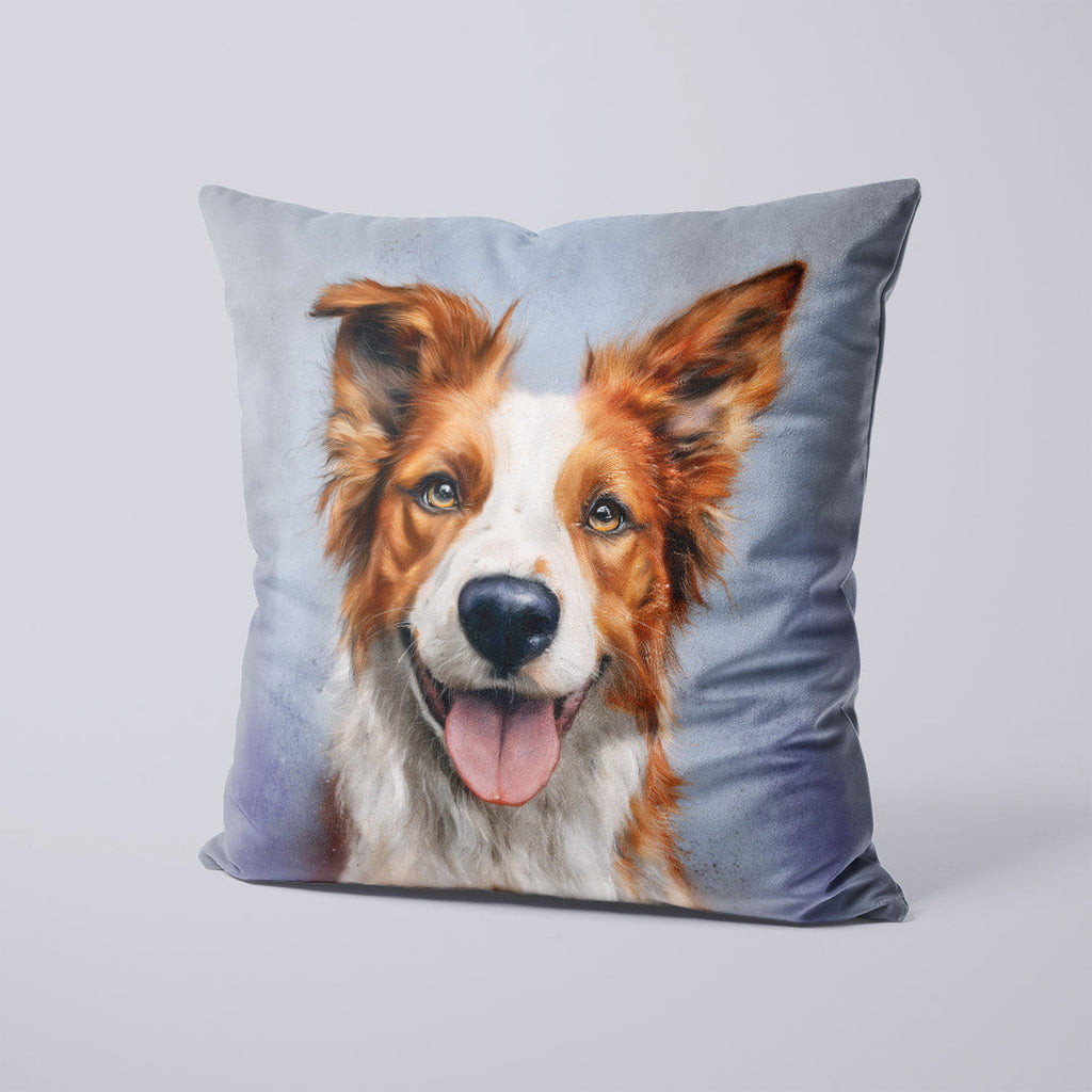 CUSHION Panel Happy Red Border Collie CP-739