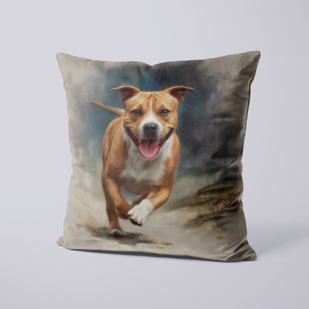 CUSHION Panel Running Staffordshire Bull Terrier CP-745