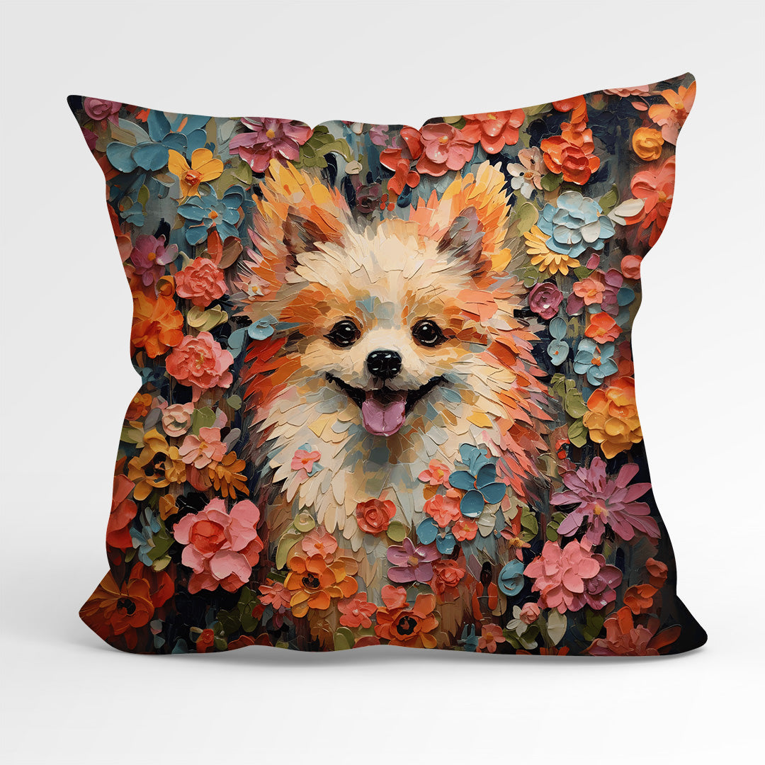 CUSHION Fabric Panel Floral Pomeranian CP-75