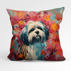 CUSHION Fabric Panel Floral Lhasa Apso CP-76