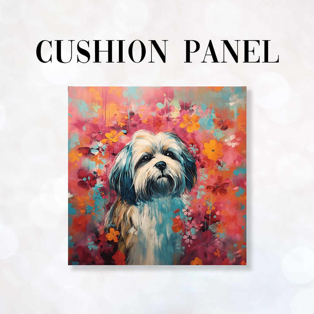 CUSHION Fabric Panel Floral Lhasa Apso CP-76