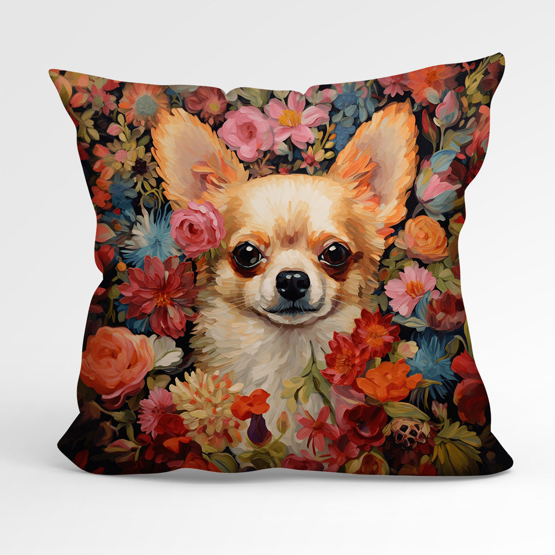 CUSHION Fabric Panel Floral Chihuahua CP-80