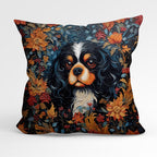 CUSHION Fabric Panel Floral Black and Tan King Charles Cavalier CP-81