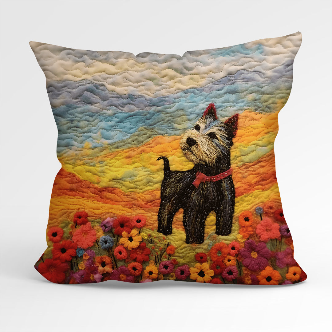 CUSHION Fabric Panel Felted Scottie Dog CP-83