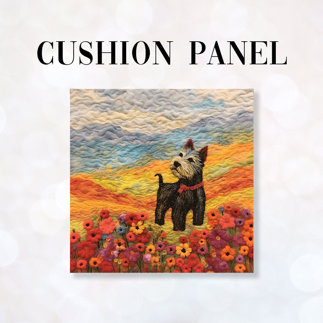 CUSHION Fabric Panel Felted Scottie Dog CP-83