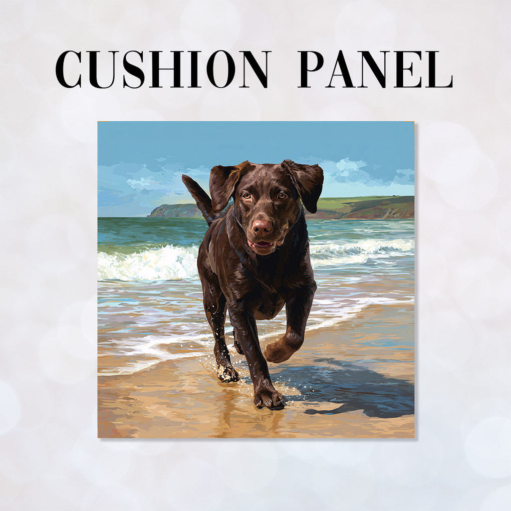 CUSHION Panel Chocolate Labrador on the Beach CP-840