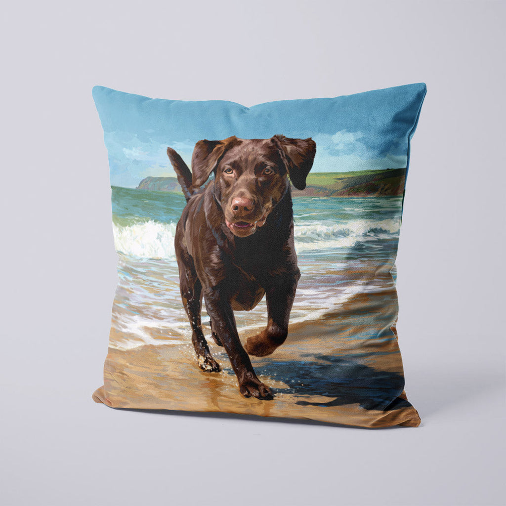 CUSHION Panel Chocolate Labrador on the Beach CP-840