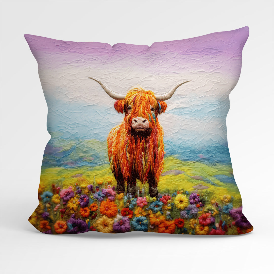 CUSHION Fabric Panel Felted Highland Cow CP-86
