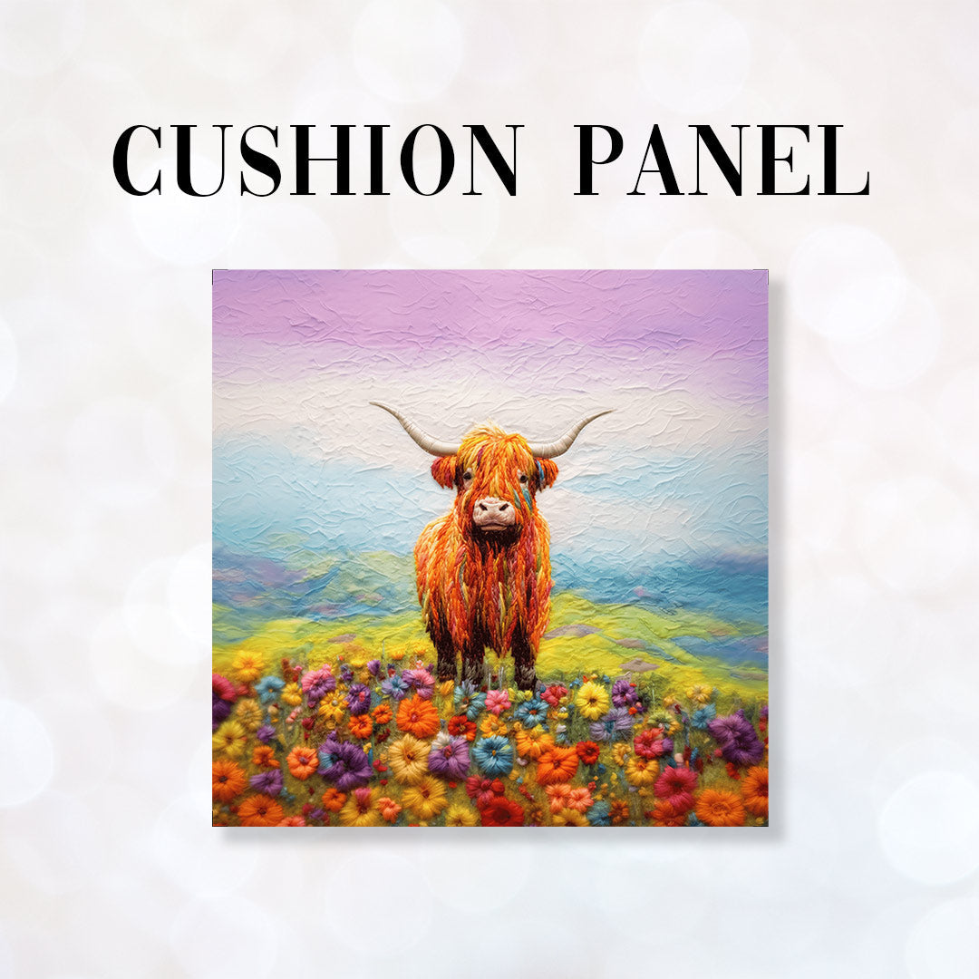 CUSHION Fabric Panel Felted Highland Cow CP-86