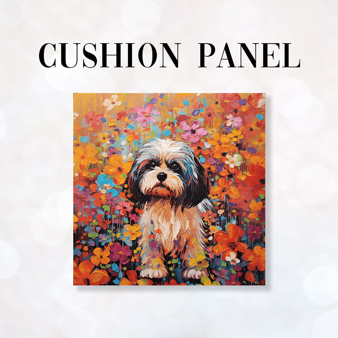 CUSHION Fabric Panel Bright Floral Lhasa Apso CP-89