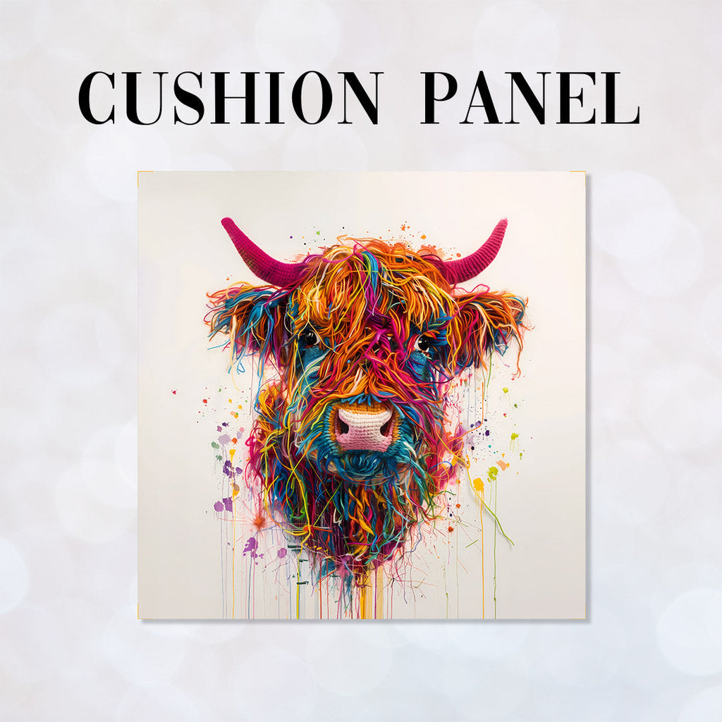 CUSHION Panel Wool Art Cow CP-953