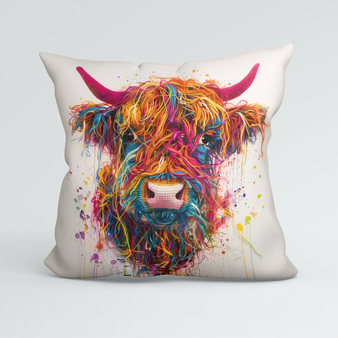 CUSHION Panel Wool Art Cow CP-953
