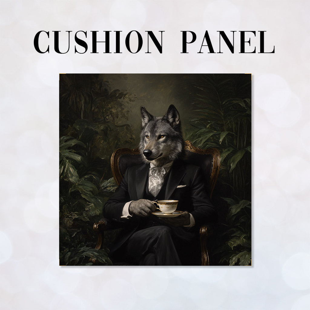 CUSHION Panel Wolf Drinking Tea CP-977