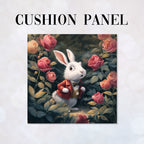 CUSHION Panel White Rabbit in Rose Bush CP-978