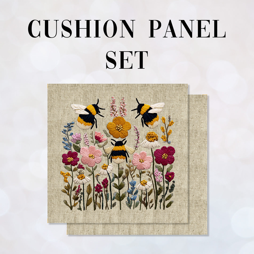 CUSHION Panel SET Bees on Linen CS-1055-SET