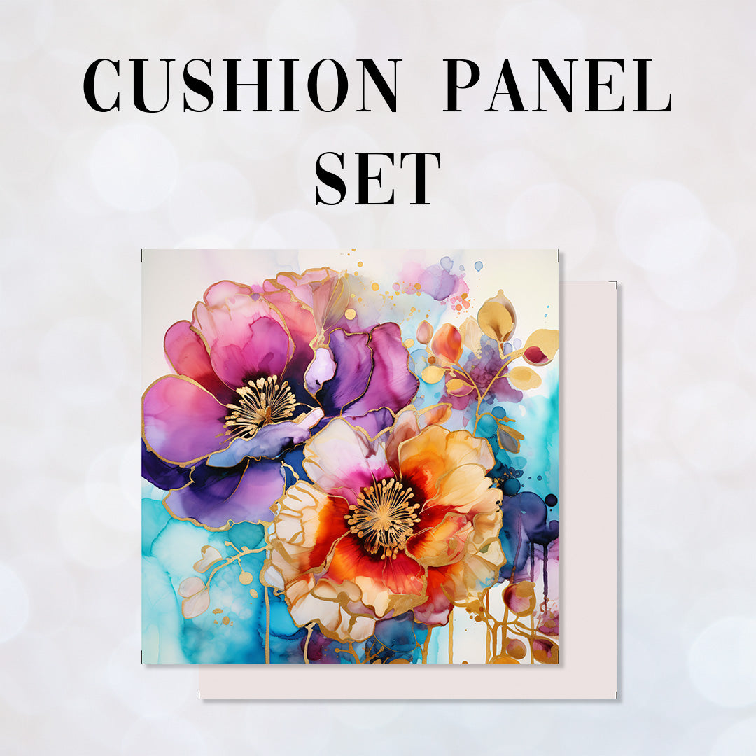 CUSHION Panel SET Abstract Ink Flowers 9 CS-145-SET