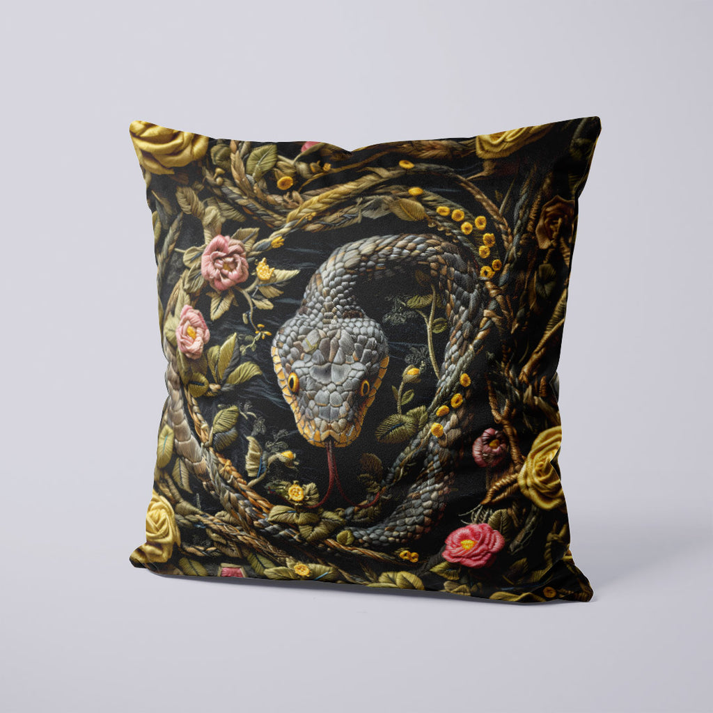 CUSHION Panel SET Faux Embroidery Snake and Roses CS-188-SET