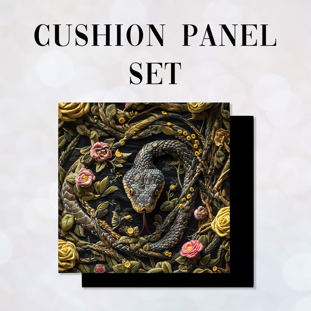 CUSHION Panel SET Faux Embroidery Snake and Roses CS-188-SET