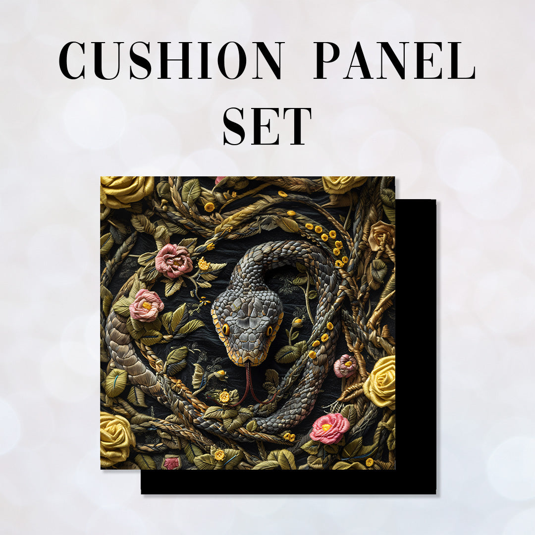 CUSHION Panel SET Faux Embroidery Snake and Roses CS-188-SET