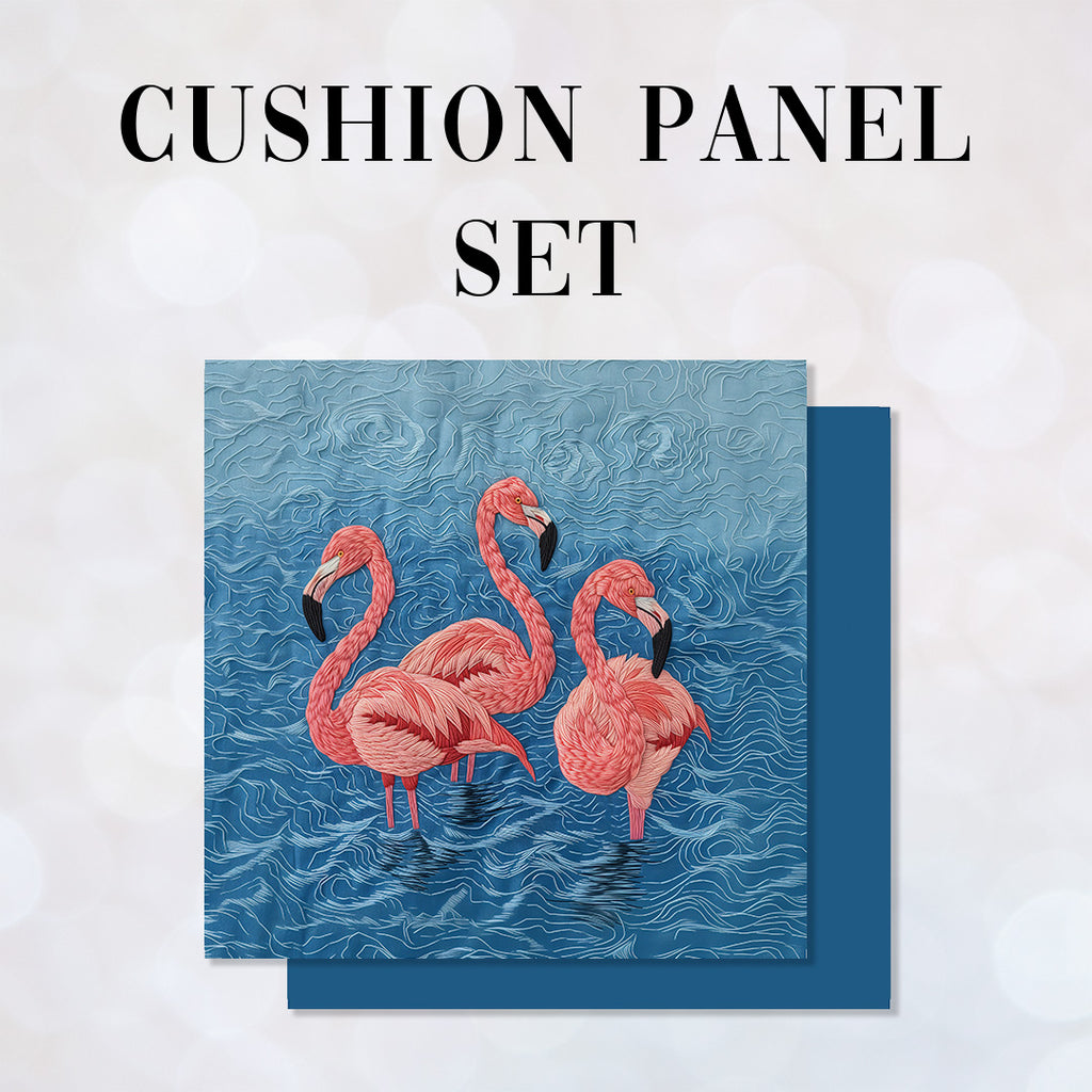 CUSHION Panel SET Faux Embroidery Flamingos CS-365-SET