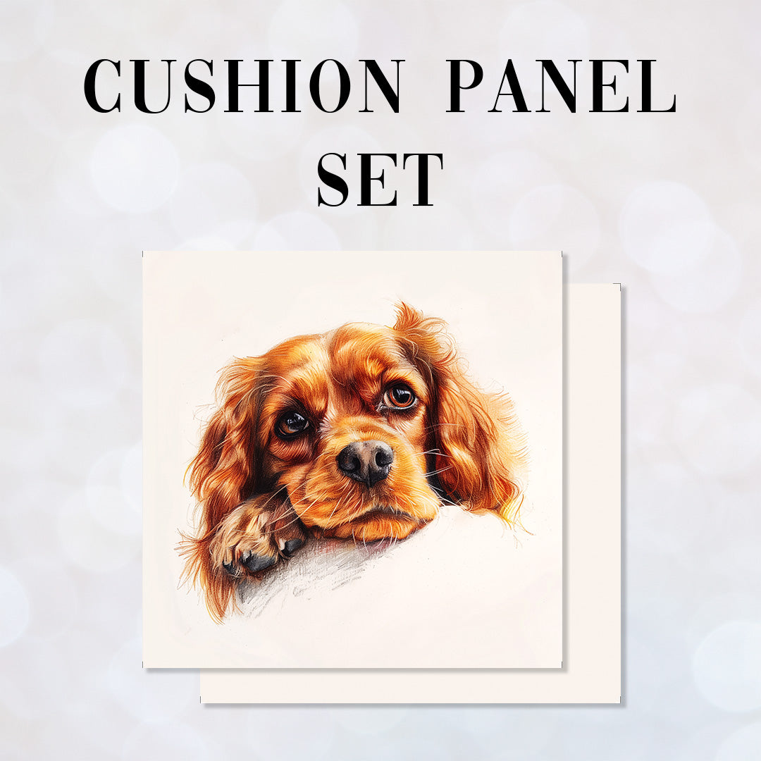 CUSHION Panel SET Cute Ruby Cavalier Spaniel CS-406-SET
