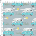 Campervan Adventure Grey Fabric