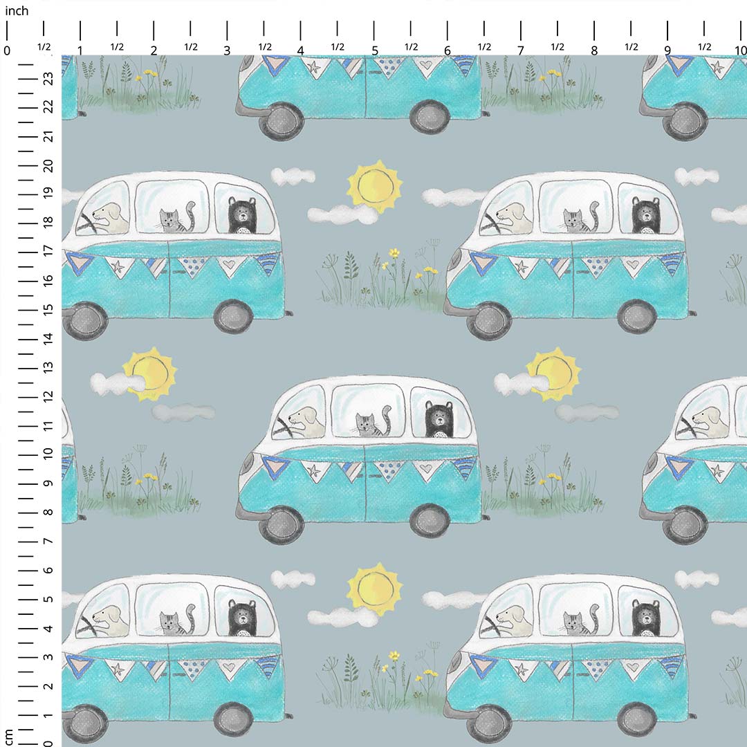 Campervan Adventure Grey Fabric