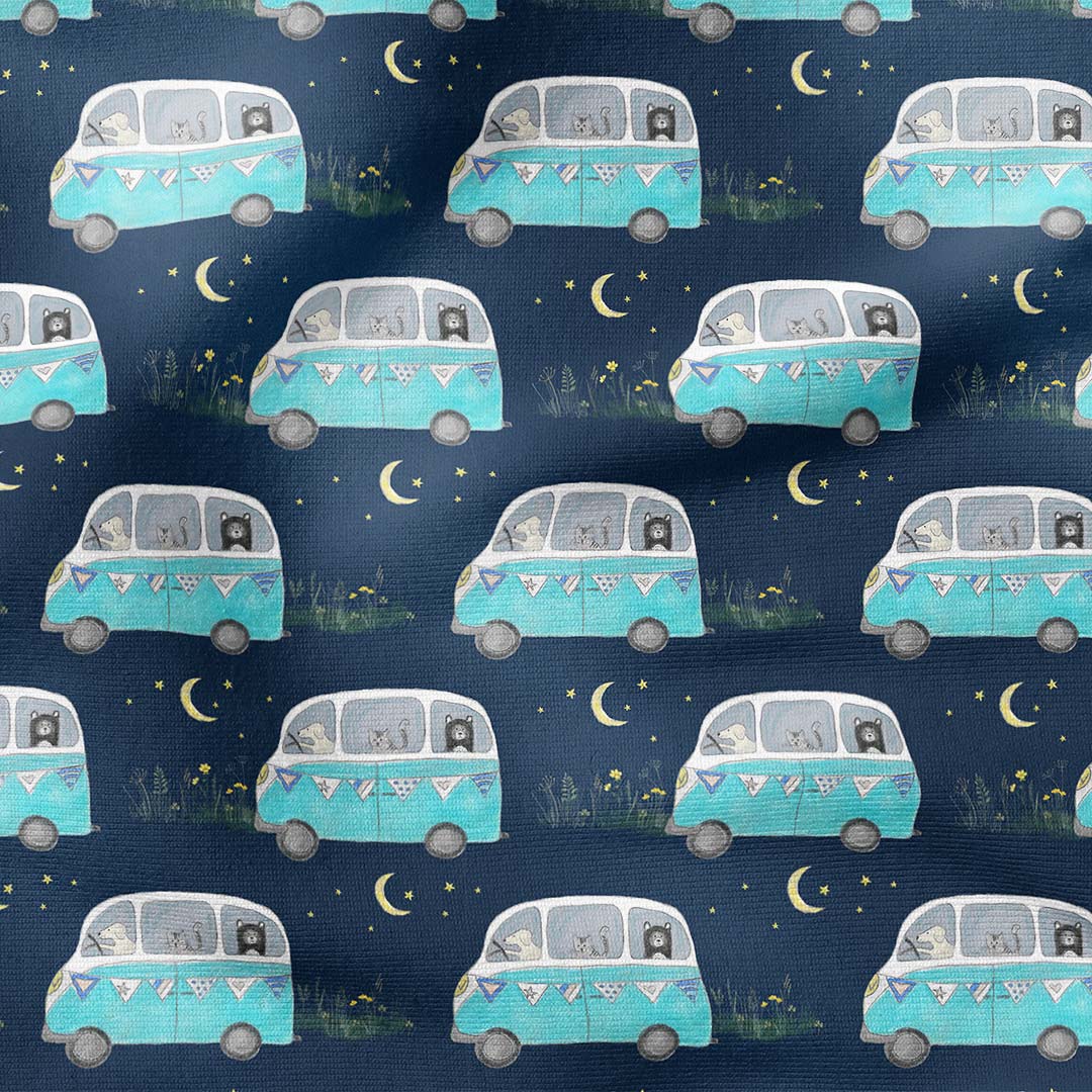 Campervan Adventure Navy Fabric