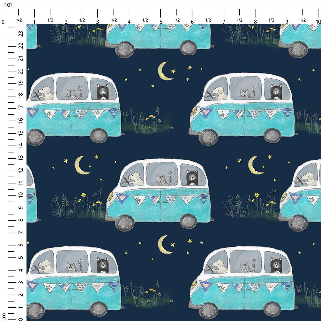 Campervan Adventure Navy Fabric