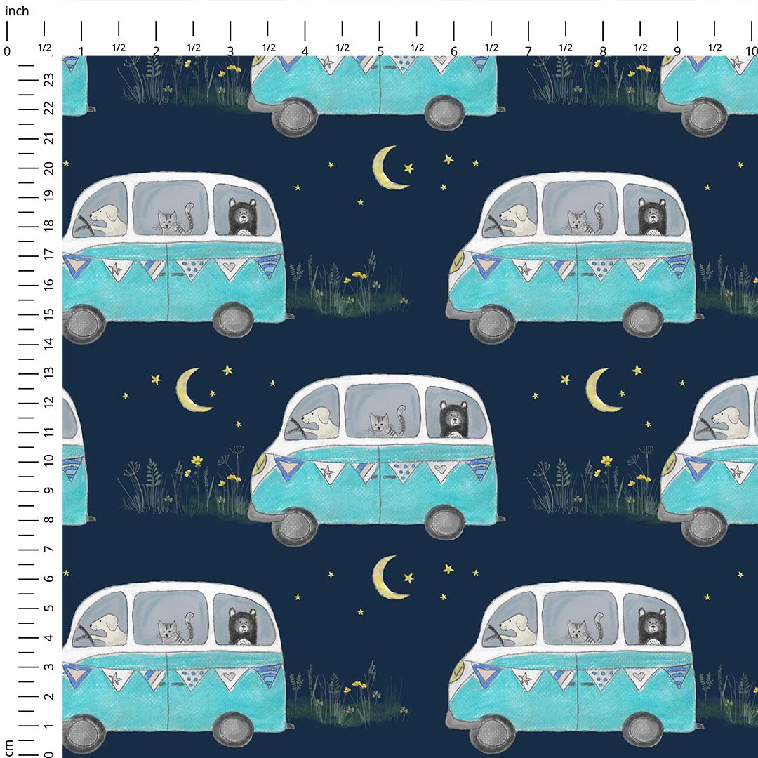 Campervan Adventure Navy Fabric