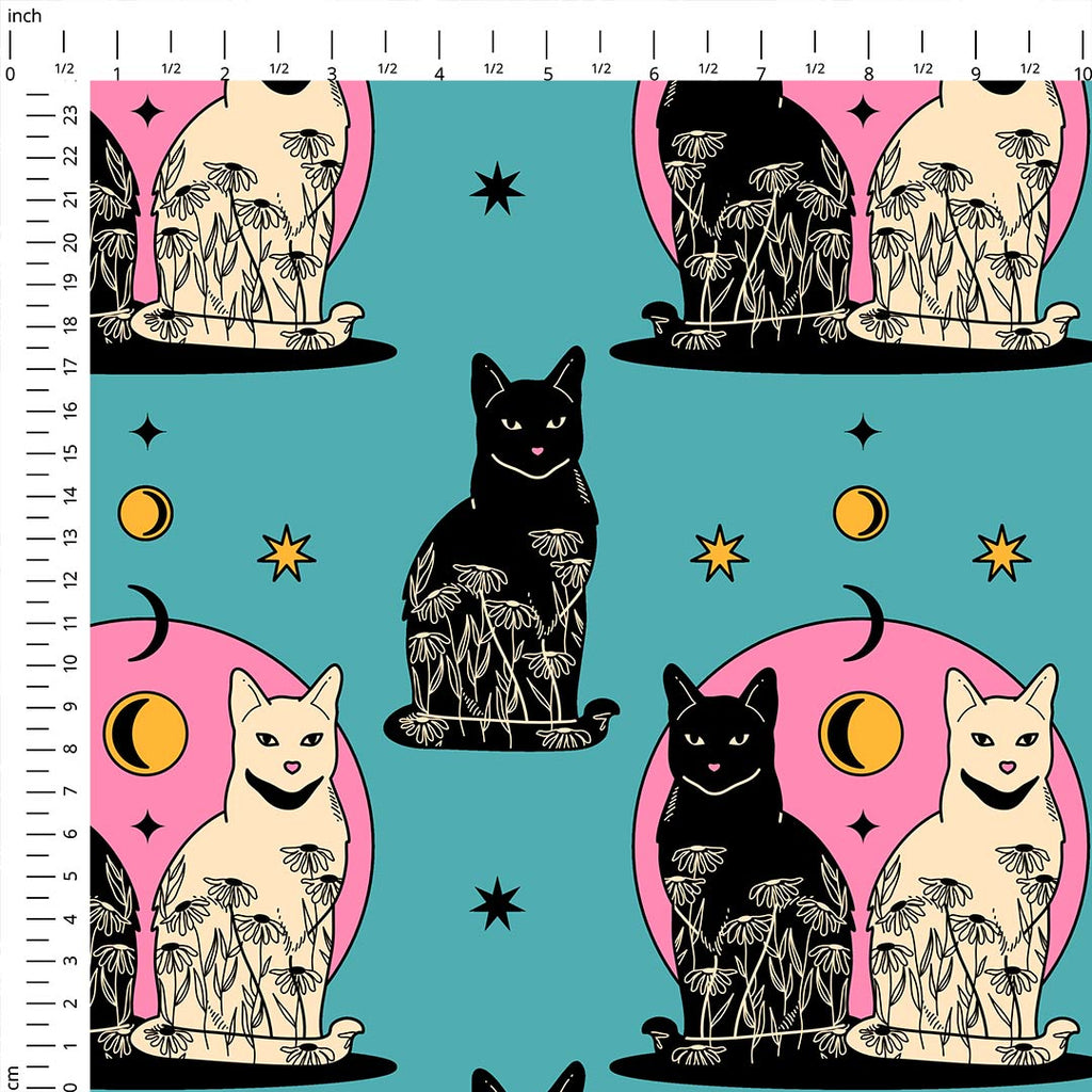 Carpe Noctem Cat Blue Fabric