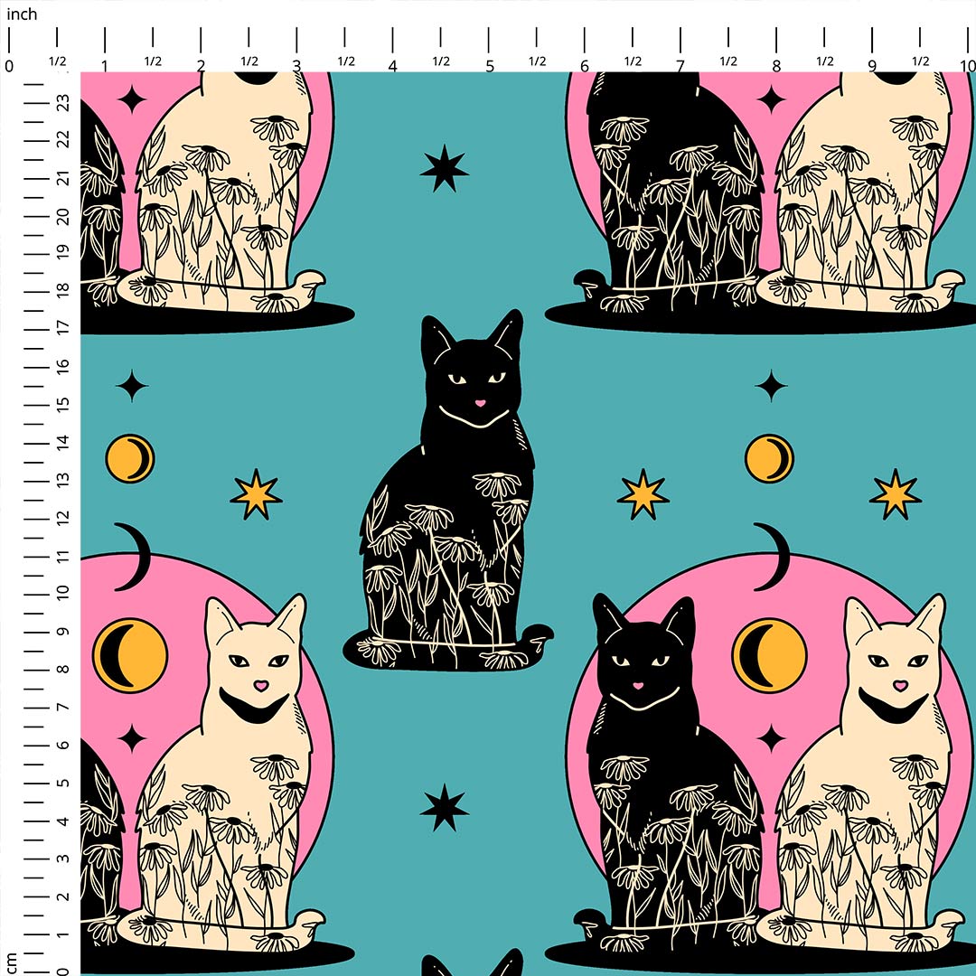 Carpe Noctem Cat Blue Fabric