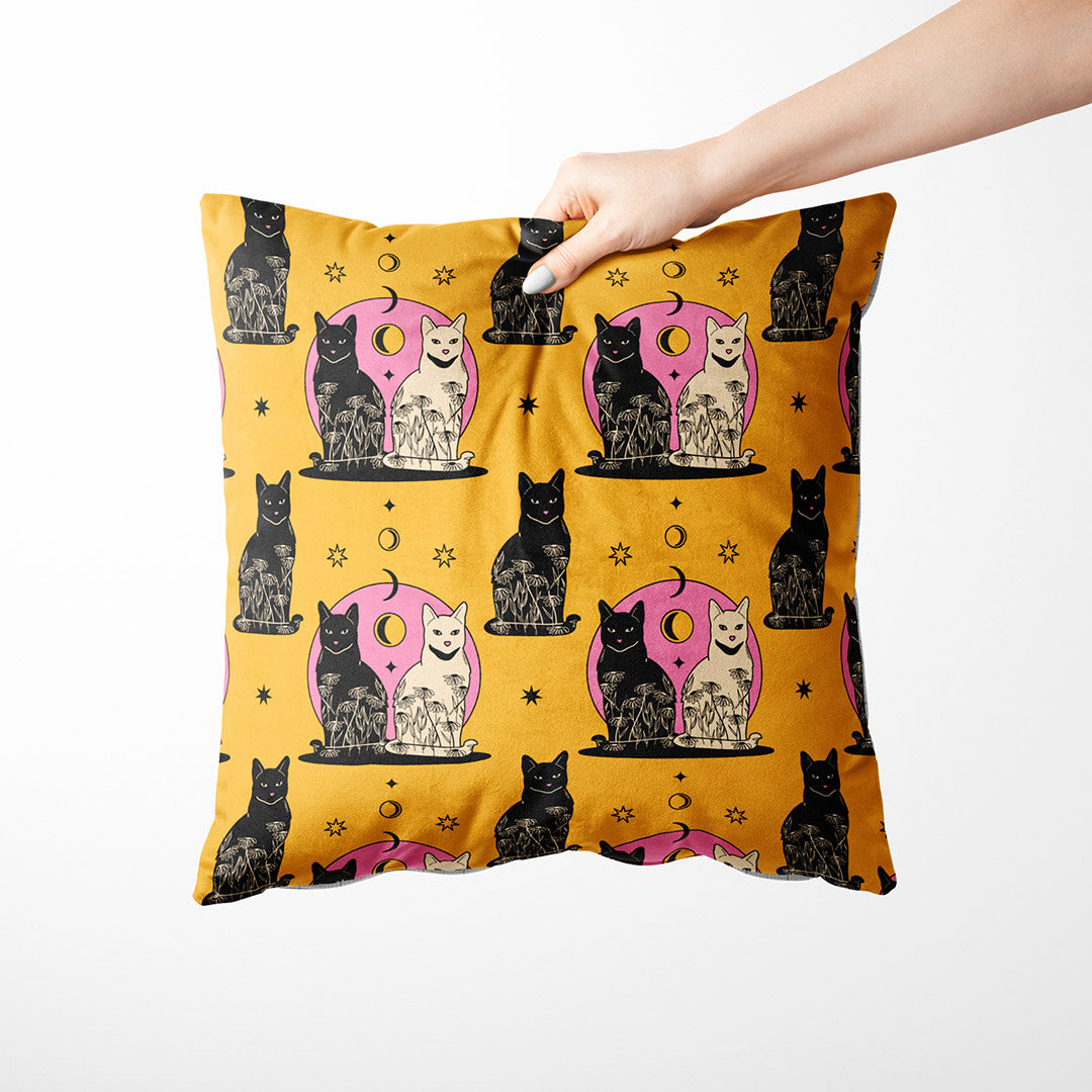 Carpe Noctem Cat Mustard Fabric
