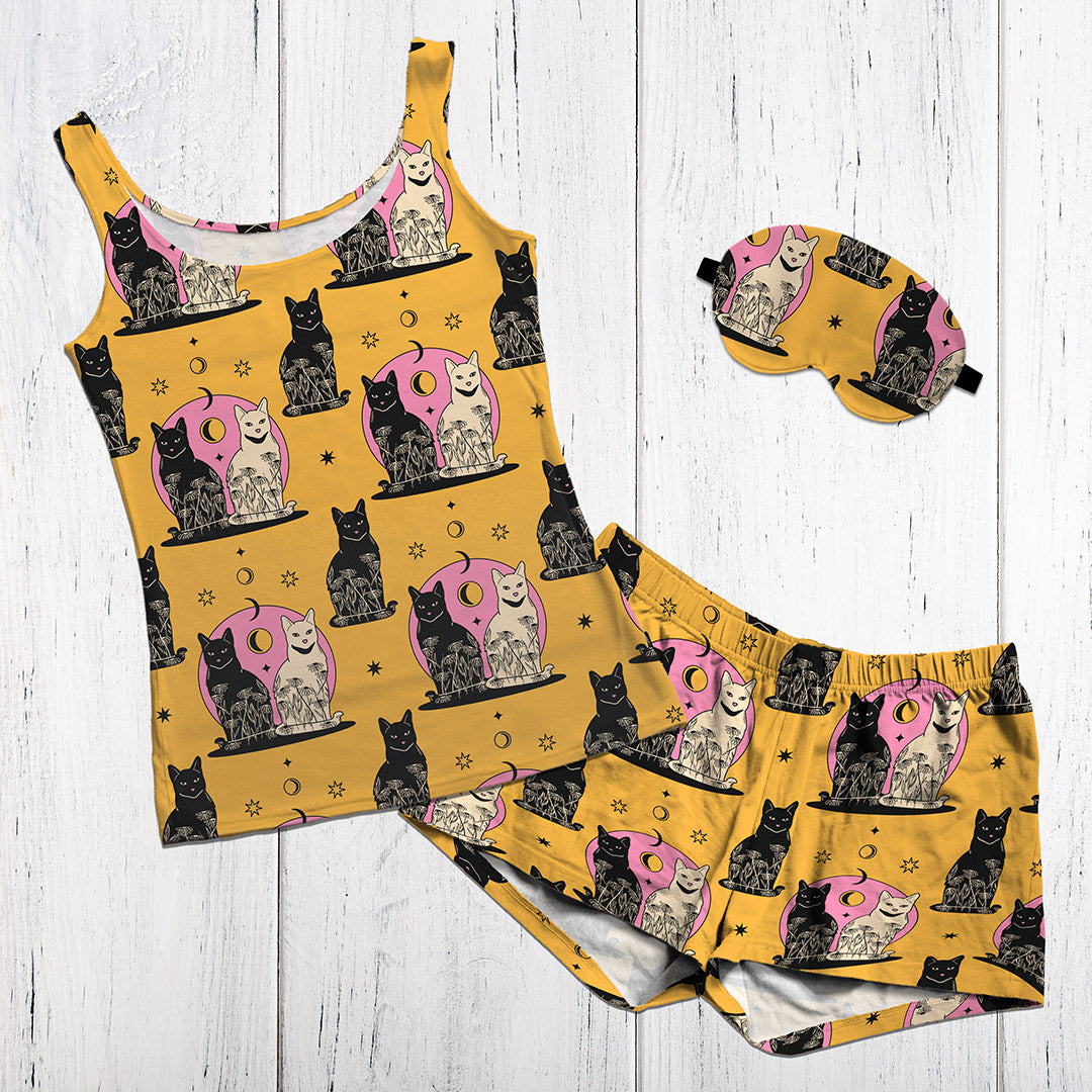 Carpe Noctem Cat Mustard Fabric