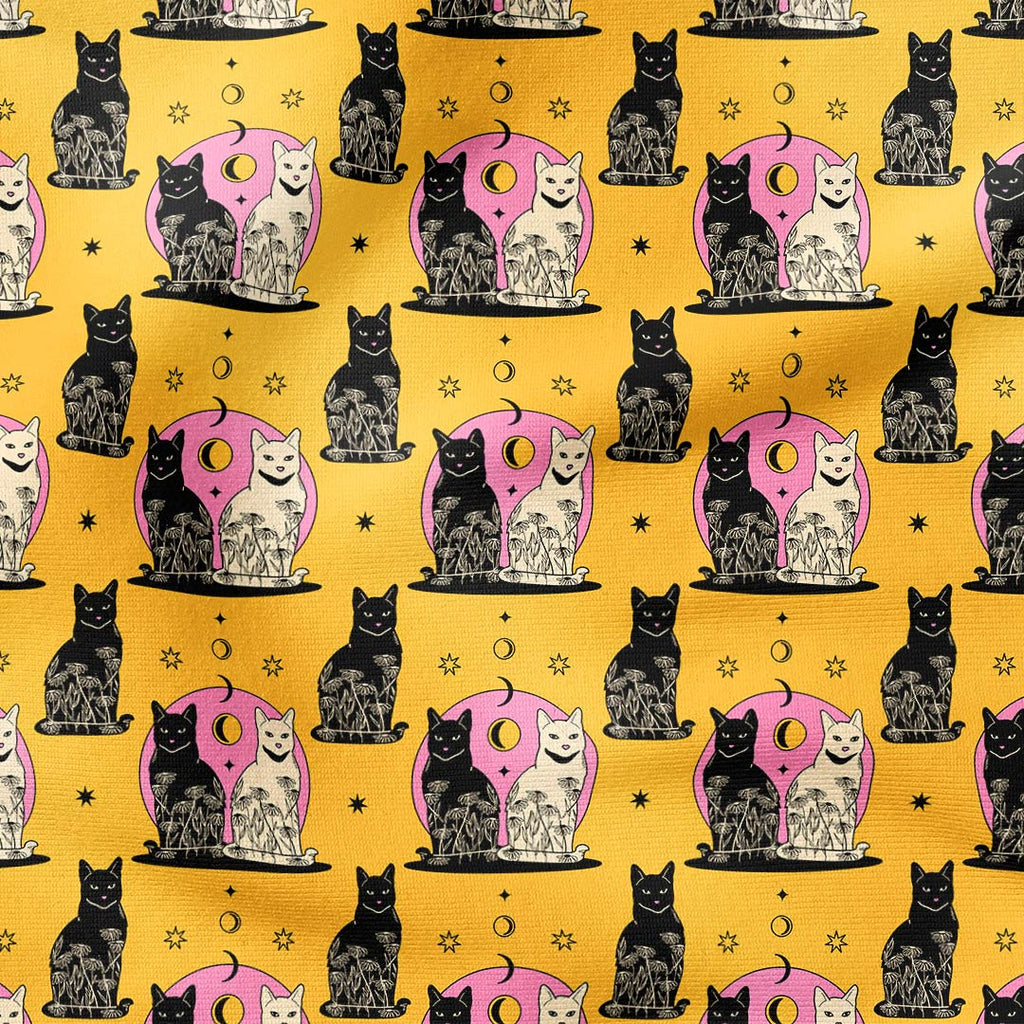 Carpe Noctem Cat Mustard Fabric