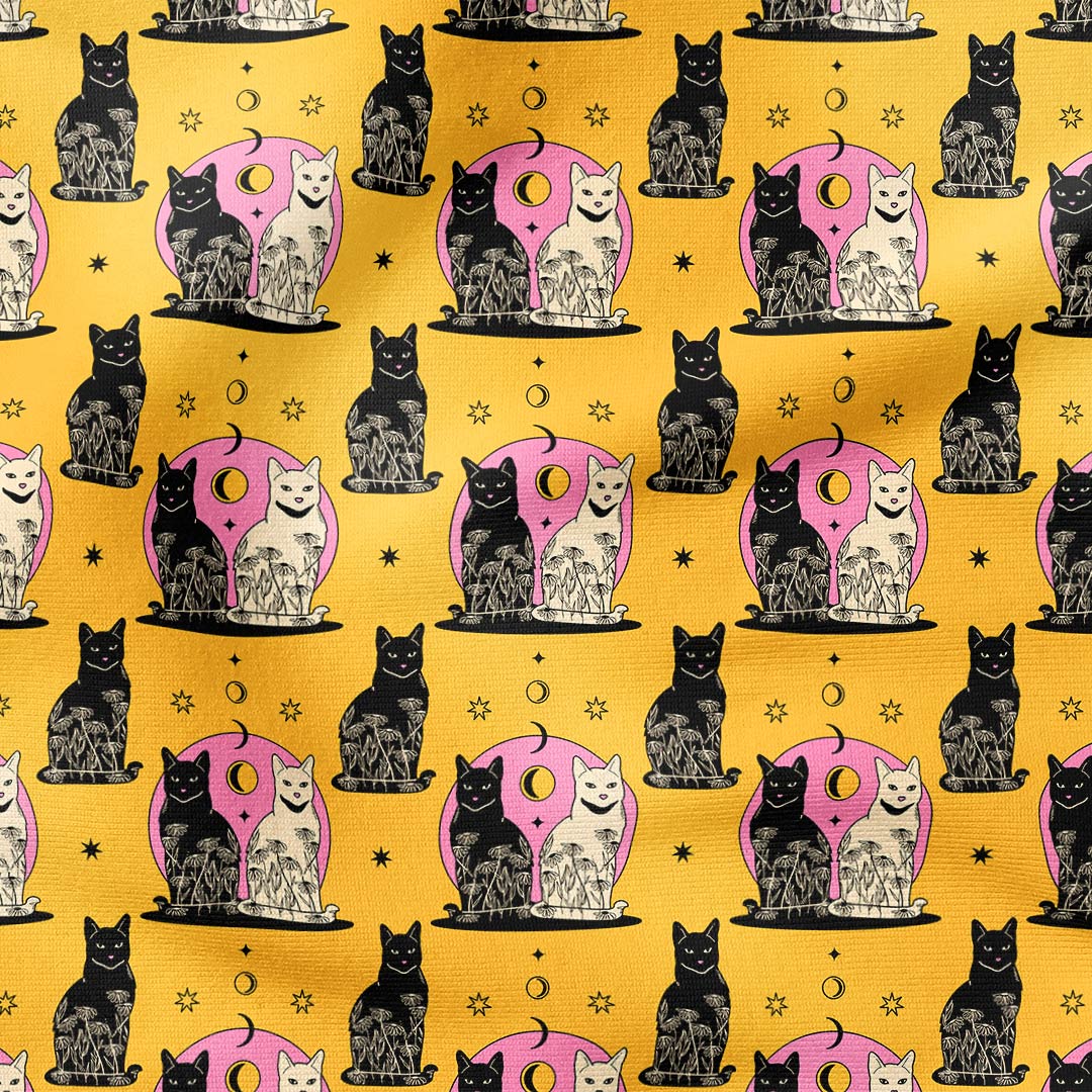 Carpe Noctem Cat Mustard Fabric