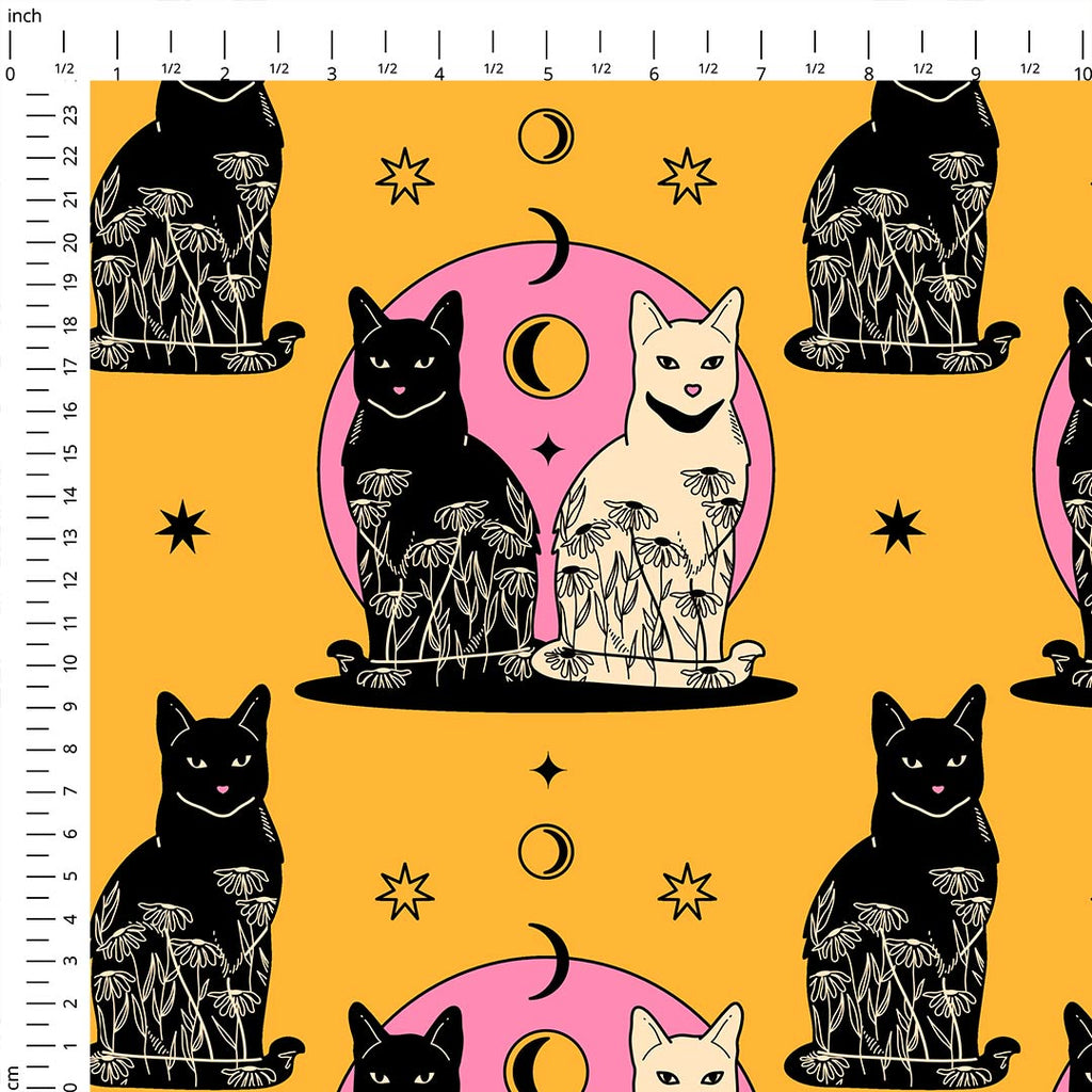Carpe Noctem Cat Mustard Fabric