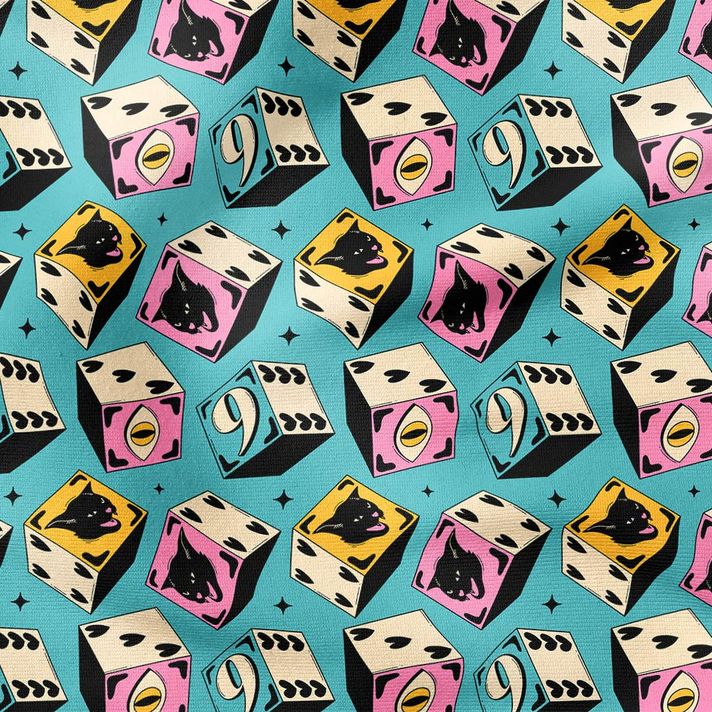 Cat Dice Blue Fabric