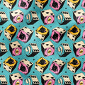 Cat Dice Blue Fabric