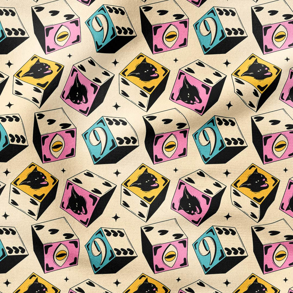 Cat Dice Cream Fabric
