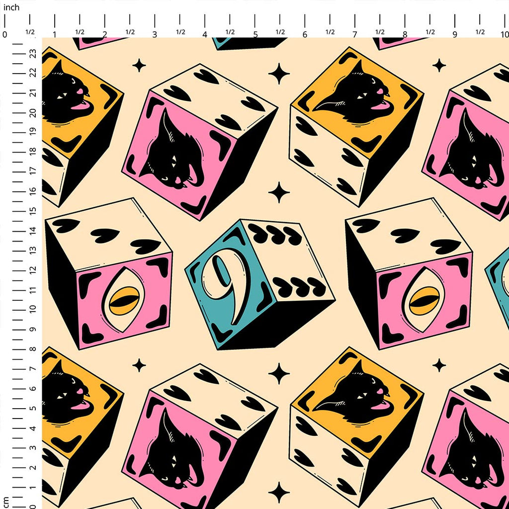 Cat Dice Cream Fabric