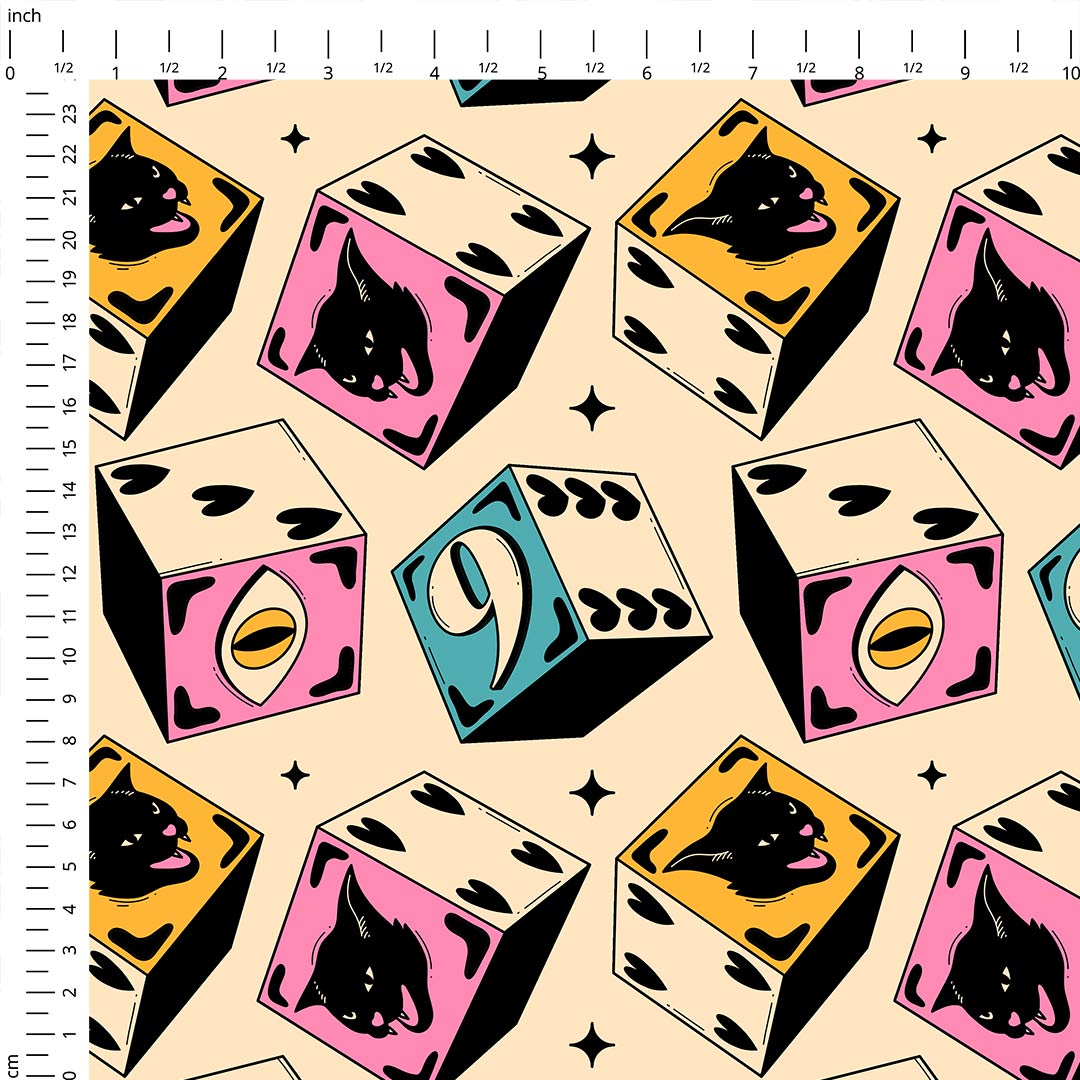 Cat Dice Cream Fabric