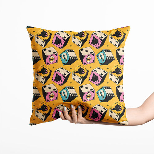 Cat Dice Mustard Fabric